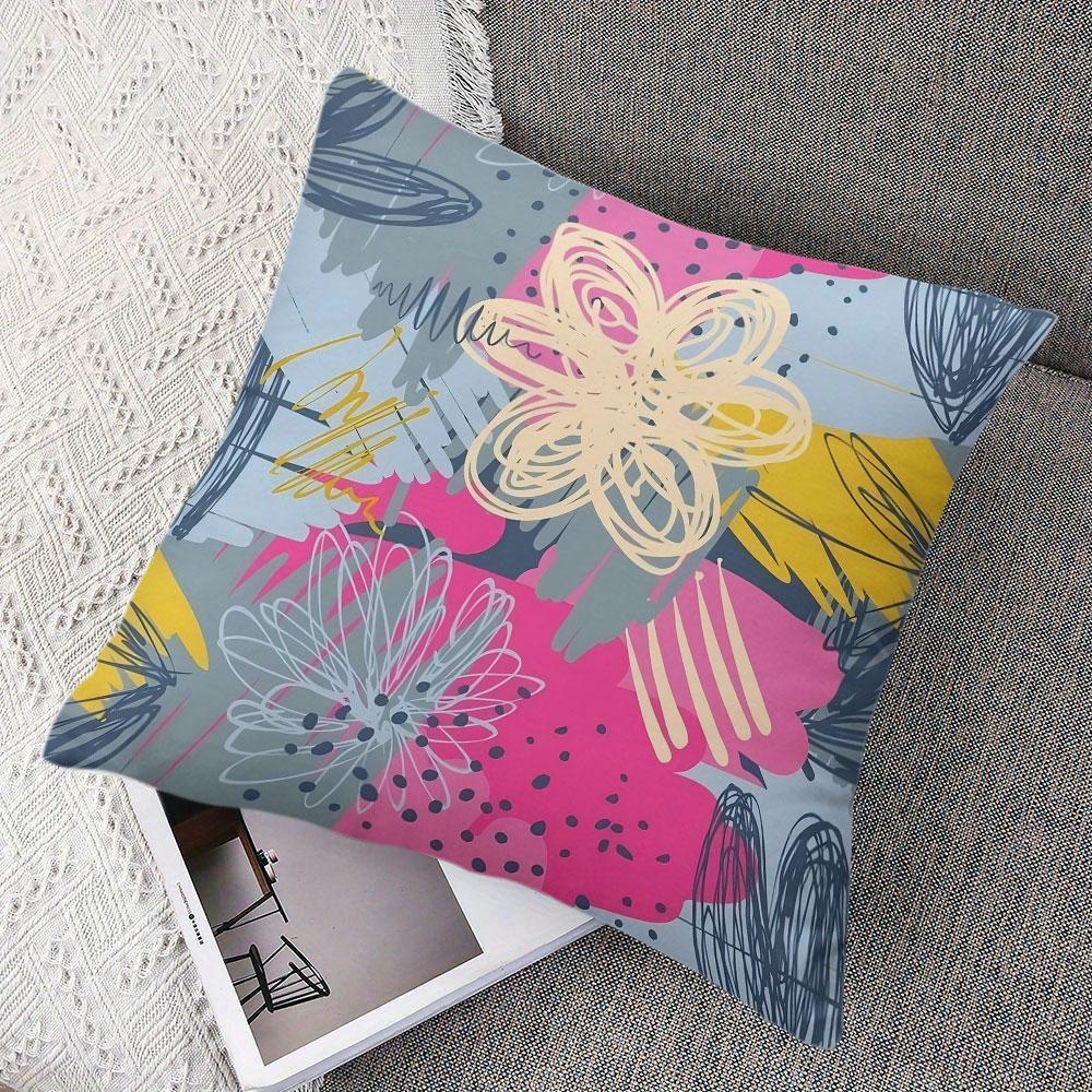 Abstract Floral Doodles square Jacquard Pillow Cover for Sofa Office Waist Cushion Cover Home Decorative Pillowcase