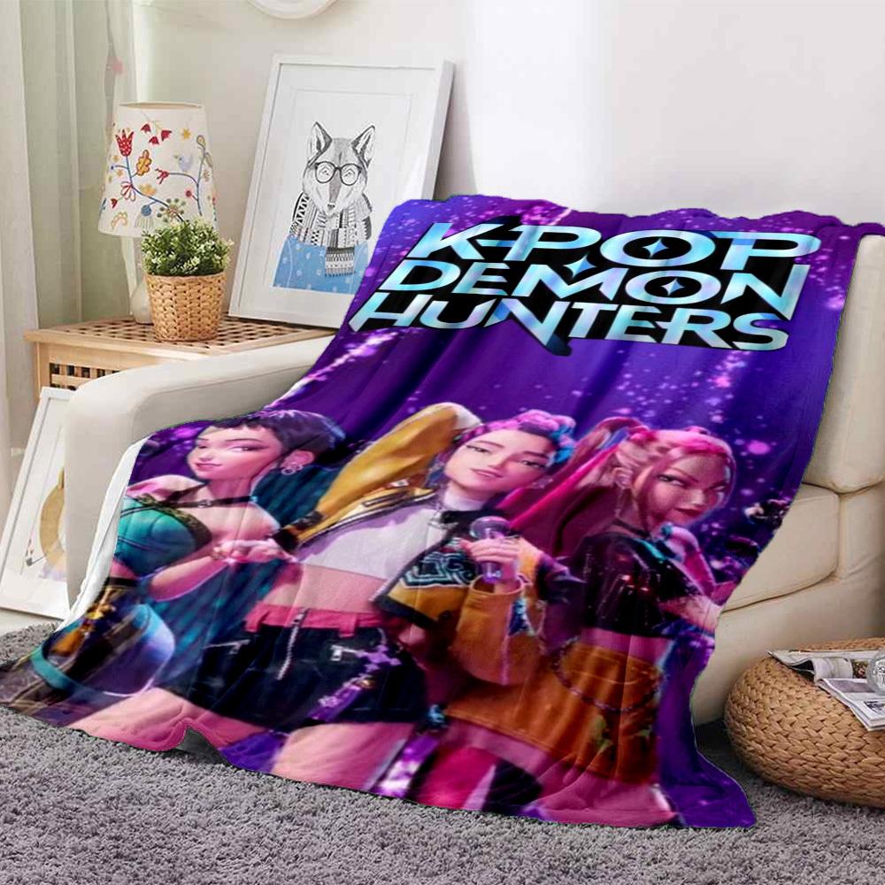 1PC K POP, DEMON HUNTERS Blanket Lightweight Flannel Throw Blanket for Sofa, Bed, Travel, Camping, Livingroom, Office, Couch