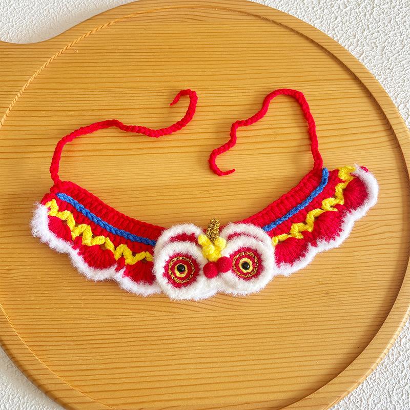 Hand Woven Cat Collars Adjustable Red New Year Dog Scarf Tassel Fortune Spring Festival Decoration Pet New Year Accessories