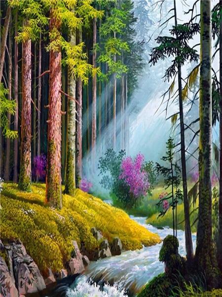 Hel kvadratisk/rund diamantmaling Landskap 5D DIY diamantbroderisalg Foss Rhinestones Mosaikkveggkunst