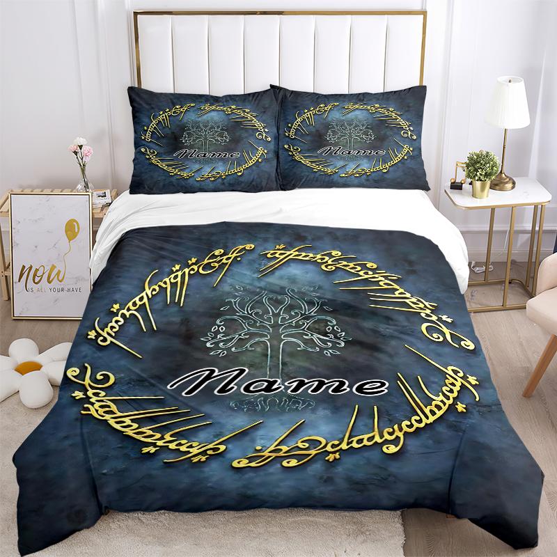Custom Textile Golden Bedding 3 Piece Set HD Print Duvet Cover Pillowcases for Teens Adult Bedroom Decoration