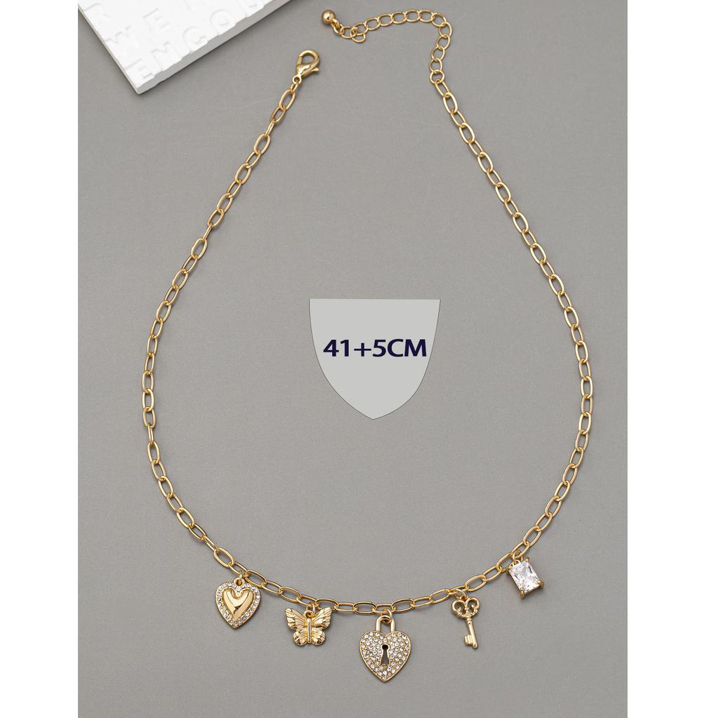 New Butterfly Knot Love Moon Key Star Pendant Set with Zircon Necklace Fashionable and Exquisite Clavicle Chain for Women
