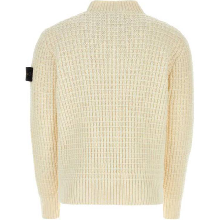 STONE ISLAND Solid Color Crew Neck Loose Sweater Men Sweater Beige 8115537D5-V0099