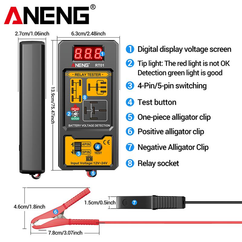 ANENG RT01 Relay Tester Aermotor 11-25V Car Battery Voltage Detector LED Indicator Light Alternator Analyzer Diagnostic Tool