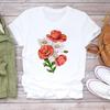 (Asian Size) Tee Top Clothing Flower Lovely Style Cute Trend Casual Short Sleeve Fashion Tshirt Women Print Lady Female Graphic T-shirt
