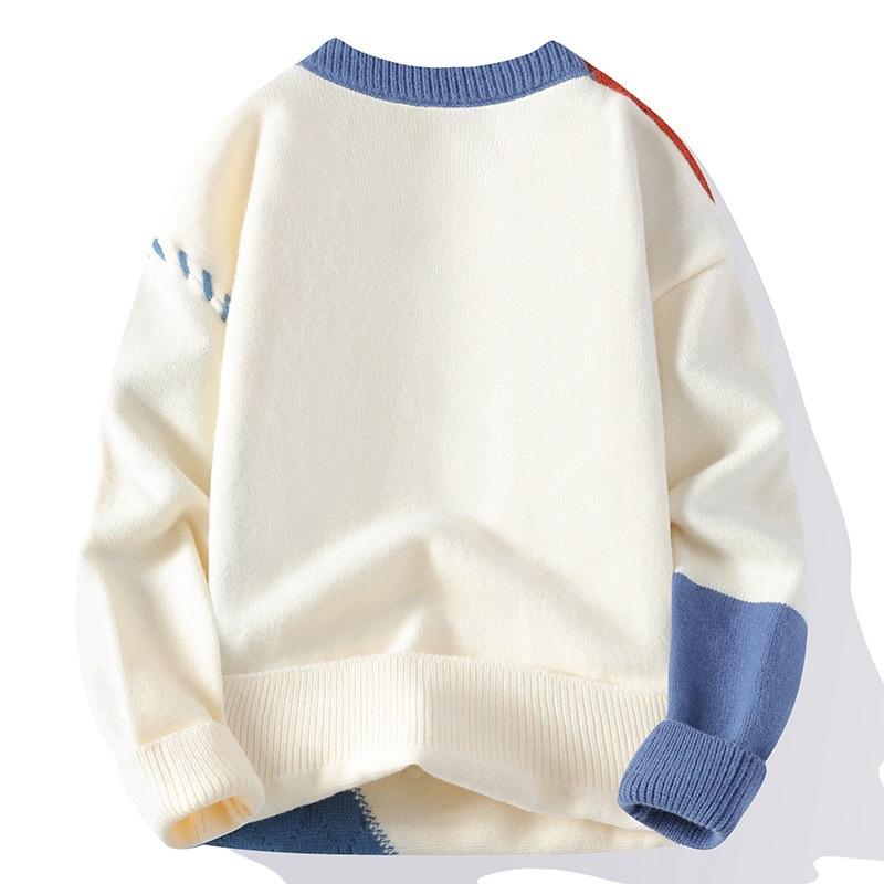 Men's Thermal Sweater Splicing Contrasting Color Teen Student Knitted Bottoming Shirt