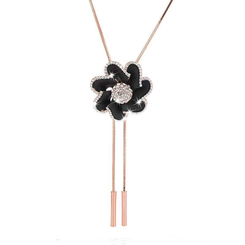 Chic Stylish And Long Chain Flower Sweater Necklace With Luxurious Accents Rhinestone