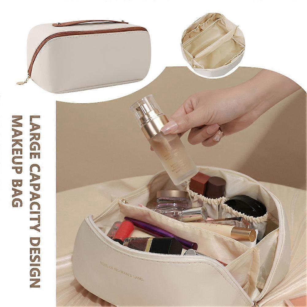 Leather Travel Makeup Bag with Waterproof Surface and Large Capacity for Cosmetics and Accessories