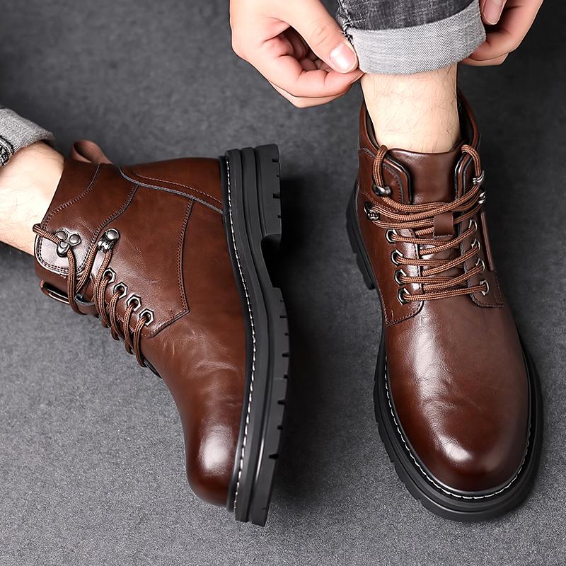 Boots Leather Shoes Man Lifts Sneakers Elevator Height Increase Sole  6cm for Men Business Warm Winter Leisure British