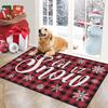 Christmas Carpet Mat Rug Red Plaid Snowflake & Beige Gnome Pattern with Welcome Text Non-slip Home Decoration Welcome Mat