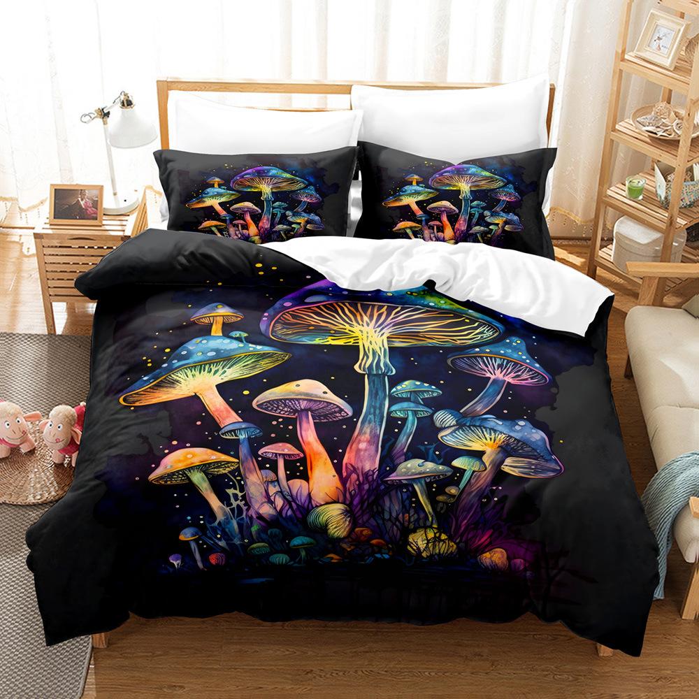 3D Digital Printing Fluorescent Mushroom Series Three-Piece Bedding