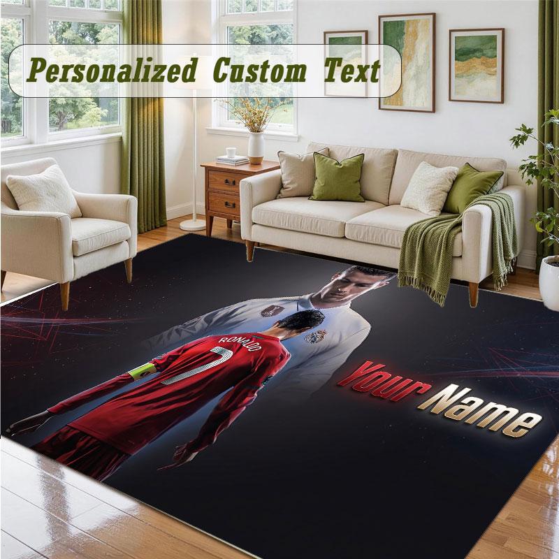 Crystal Velvet Square Rug Custom NameCristiano Ronaldo Pattern Non Slip Home Floor Decor Rug