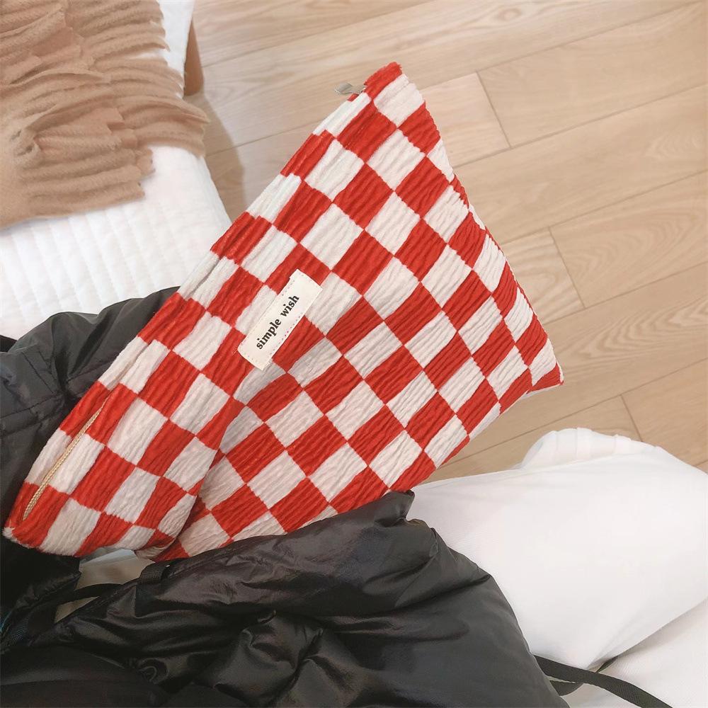 202 Elegant Grid Pattern Travel Toiletry Bag Cosmetic Carrying Bag Organizer Storage Pouch