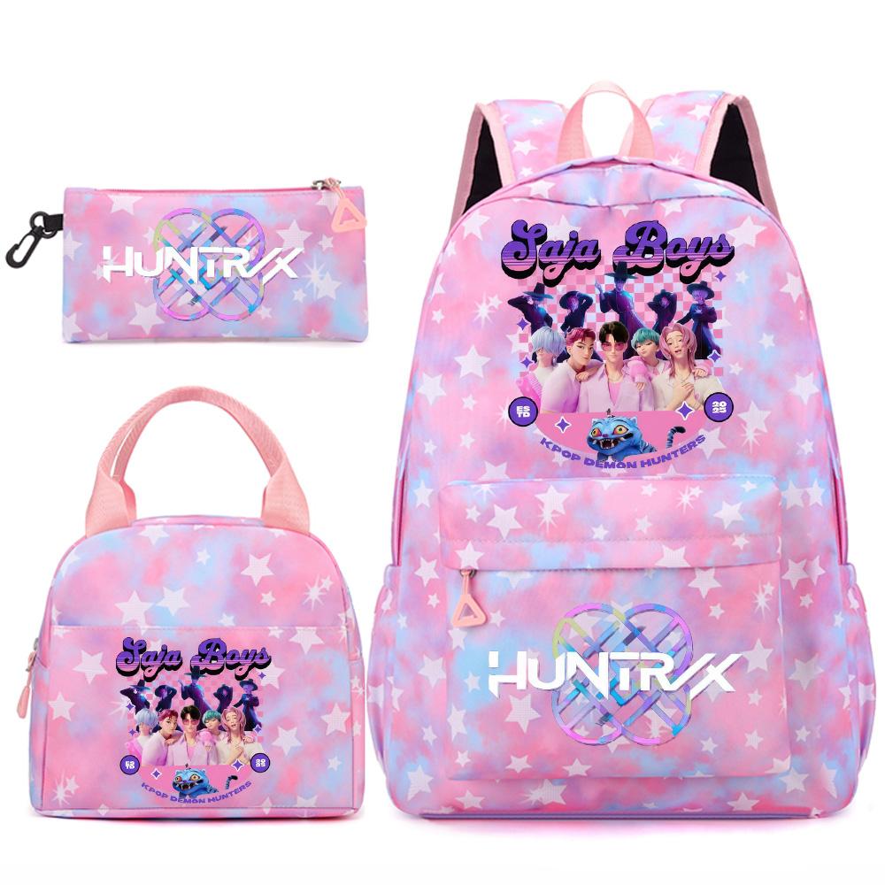 3Pcs/set Cartoon Kpop Printed Backpack Handbag Pencil Case for Teenger Student Girl Boy Schoolbag Bookbag Large Capacity Travel Bag Kid Gift