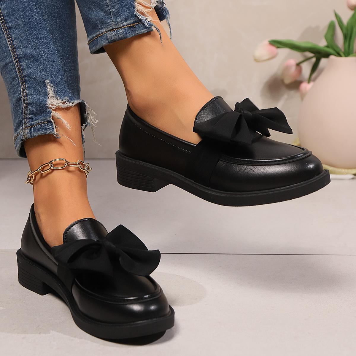 

2024 New Women s Loafers Bow Decor Pointed Toe Low Heel Shoes for Women Leather Shallow Mouth Commuter Daily Casual Shoes D257 36