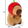 Capybara Plush Toy, Strawberry Hat Capybara Stuffed Animal, Soft Cuddly Plushie, 25 cm Decorative Pillow, Gift for Girls Kids 3+ Years
