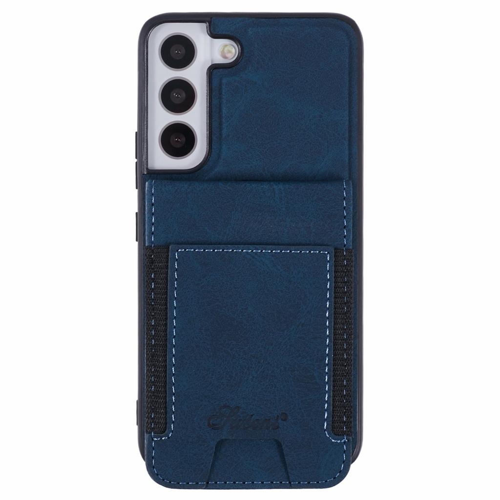 For Samsung Galaxy S22 5G Magnetic Case Card Slots Leather+TPU Kickstand Phone Cover