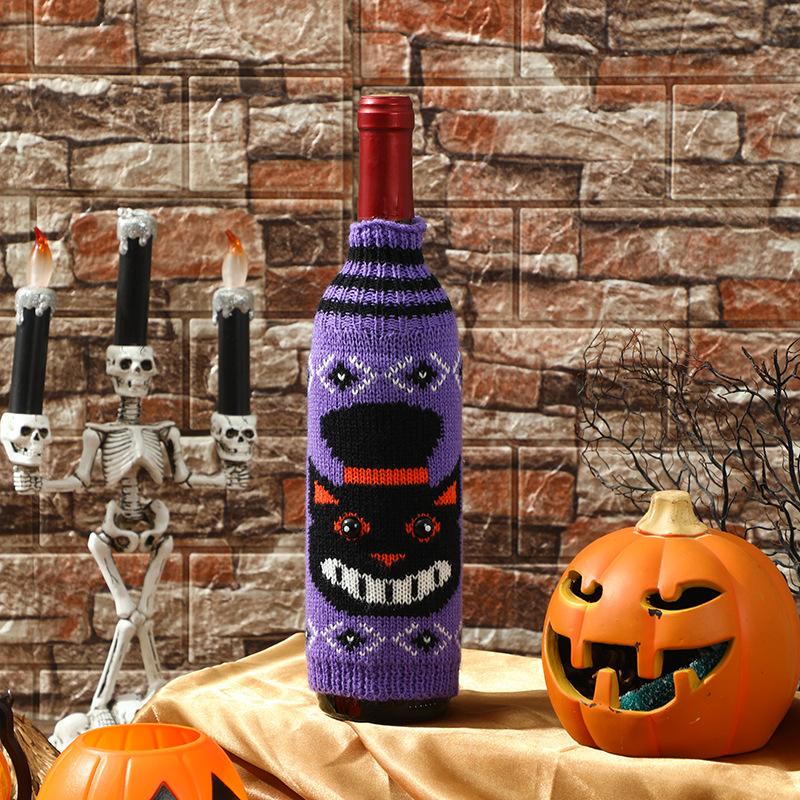 Halloween Decorations: Knitted Wine Bottle Cover for Pumpkins, Skull Red Wine Set, Decoration for Display, Champagne Wine Set