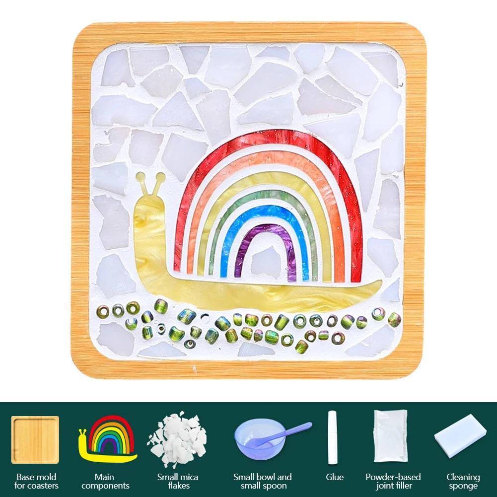 Heat-resistant Cup Mat Fruit/Animals Mosaic Coasters Handmade DIY Bamboo Mica Pad Creation Handicraft