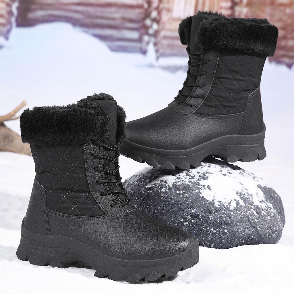 TUINANLE Unisex Black Snow Boots: Velvet, Lightweight, Thickened Plush Warmth Women Ankle Boots Men Cotton Shoes