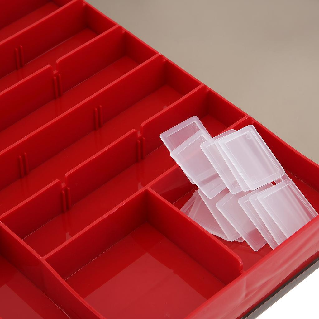 Tragbare doppelseitige Aufbewahrungsbox für Angelgeräte aus rotem Kunststoff mit 44 Fächern