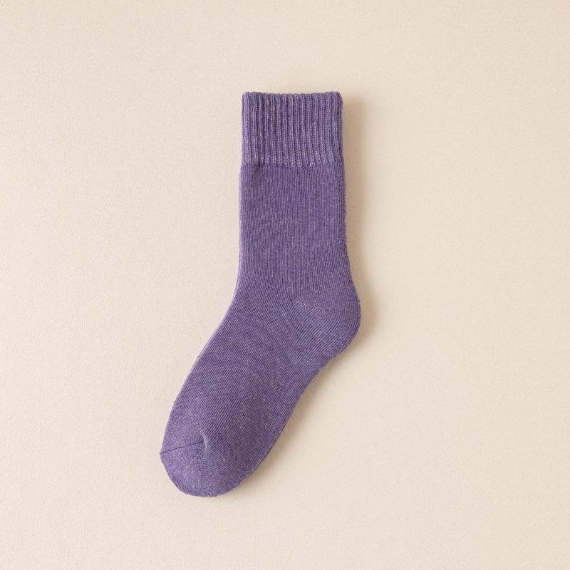 

5 шт./10 шт. осенние и зимние хлопковые носки, женские однотонные утепленные флисовые носки средней длины, теплые махровые носки 5Pcs фиолетовый