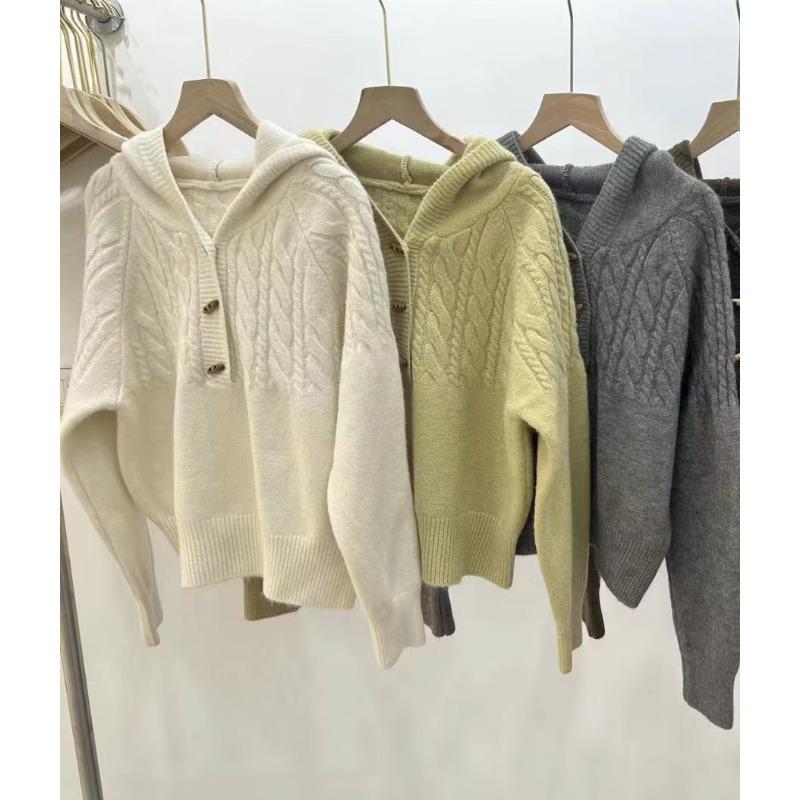 Winter twist pullover hooded knitted sweater women's autumn and winter new outer wear hoodie top jacket loose