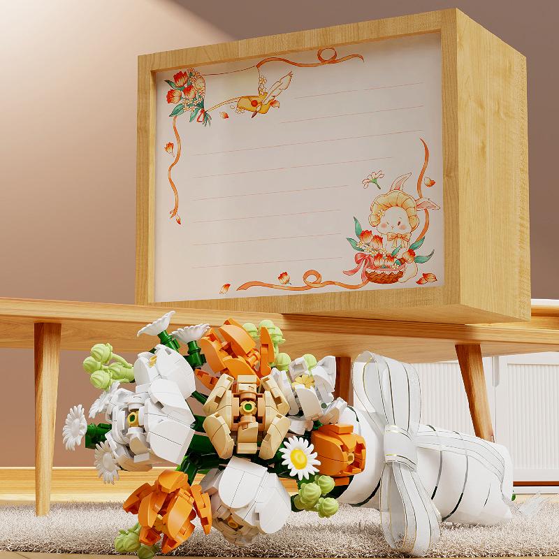 Non-Toxic Bouquet Building Blocks Assembly Moc Model Diy Eternal Flower Display Wooden Box Bricks Kits Holiday'S Day Gifts Children Toys