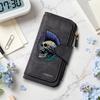 Skull Printed Long Wallet Punk Style Bifold Card Holder Large Capacity Casual Purse