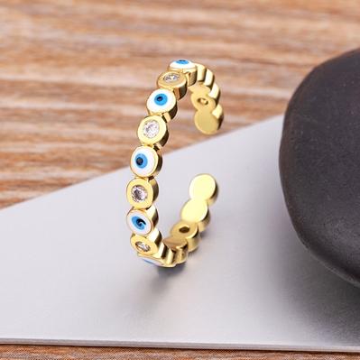 

Nidin Hot Sale Lucky Evil Eye Rhinestone Rings For Women Girls Enamel Dripping Oil Finger Devil Eye Adjustable Jewelry Gift светло-синий