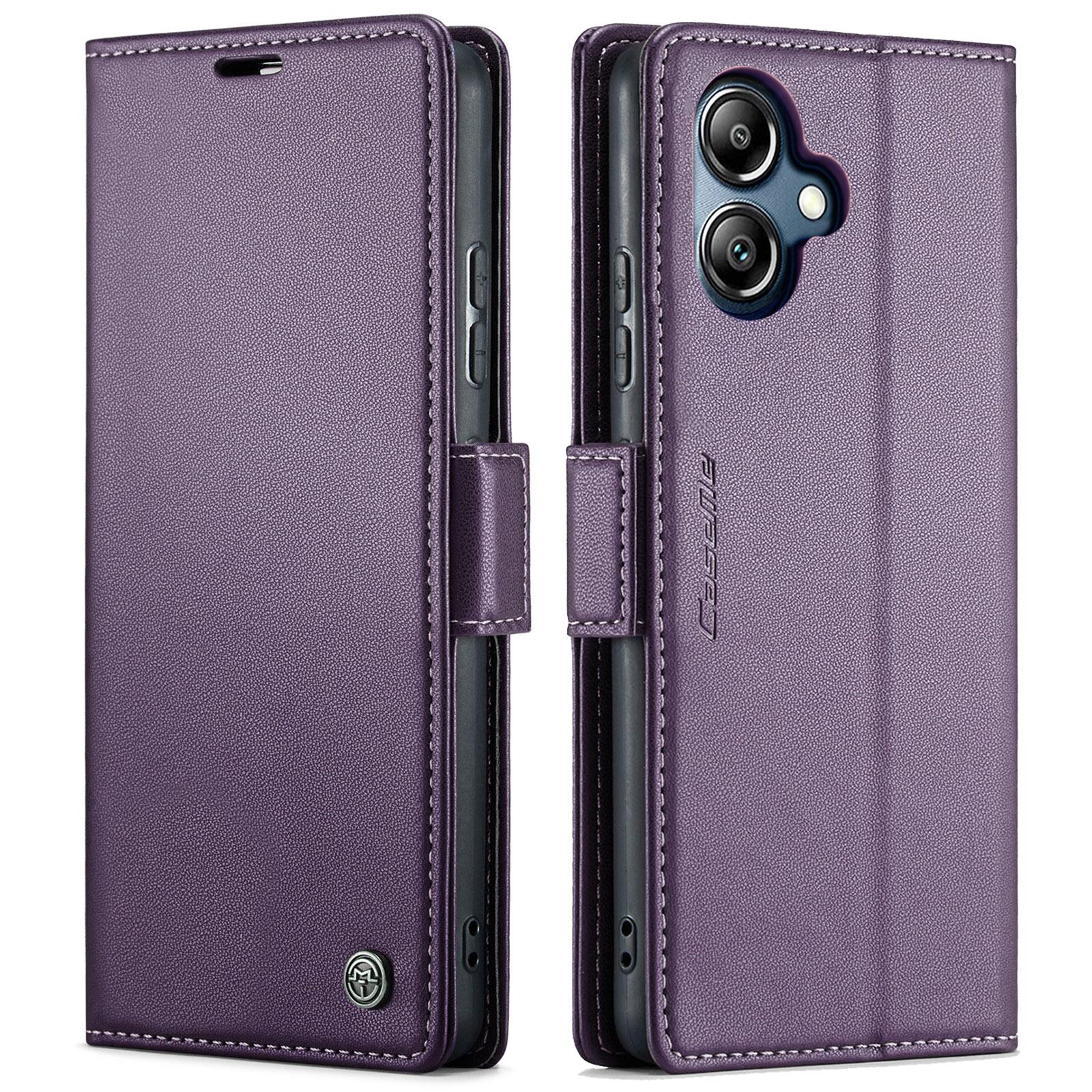 

For Samsung Galaxy A07 Case CASEME 023 Series RFID Blocking Leather Wallet Stand Phone Cover Purple