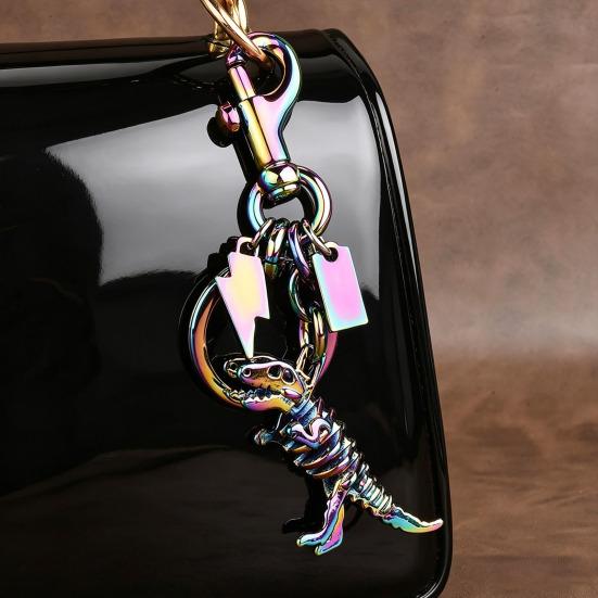 Keychain Pendant Dinosaur T-Rex Skeleton Metallic Luster Bag Charm Alloy Triple Reinforced Lobster Clasp Key Ring