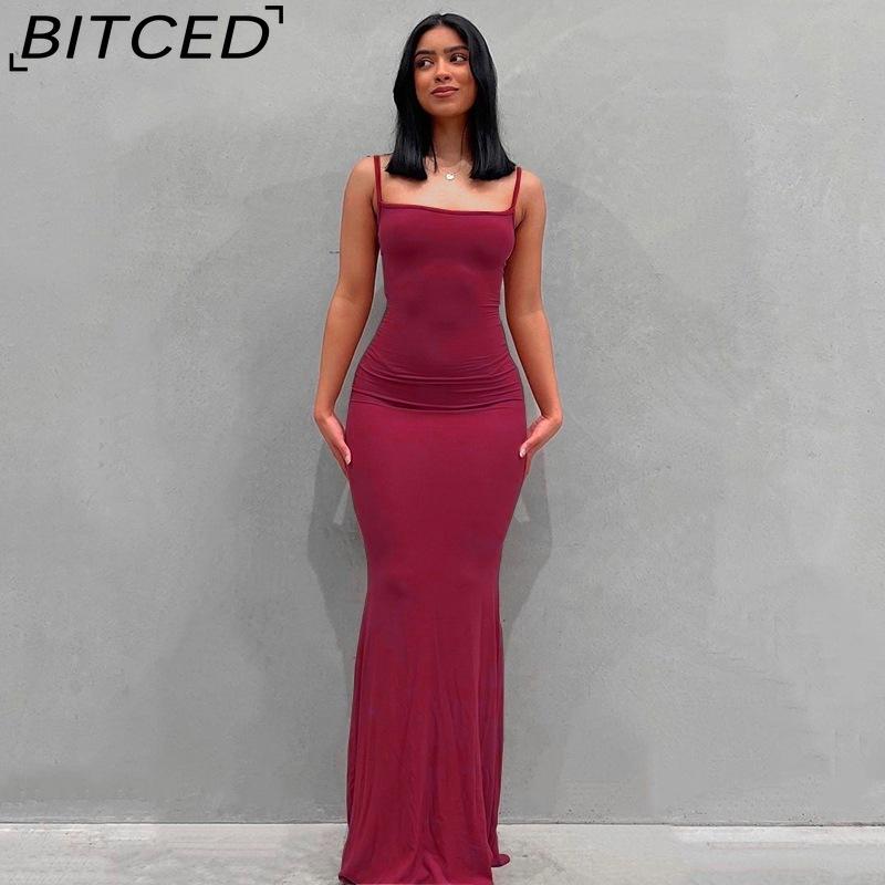 BITCED Solid-colour Women's Dress Fitted Peach-shaped Bottom Strapless Long Fishtail Dress