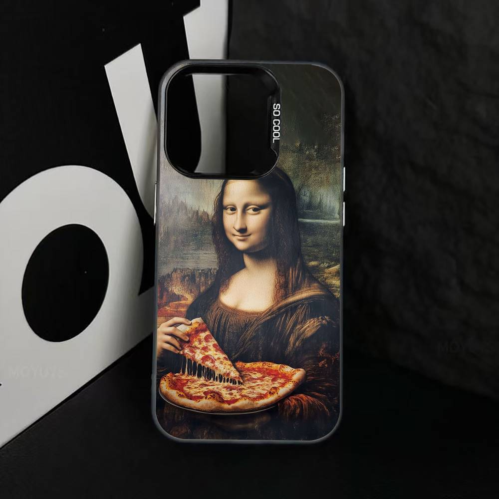 Humorous M-Mona L-Lisa Art Phone Case For iPhone 17,16,15,14,13,12,11 Plus,Pro Max,XS,Colored Silver Plated Inside Cover