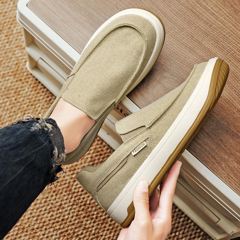 Summer Men Shoes Canvas Sneakers Men Platform Casual Walking Shoes Slip On Male Loafers Man Breathable Street Lazy Shoes