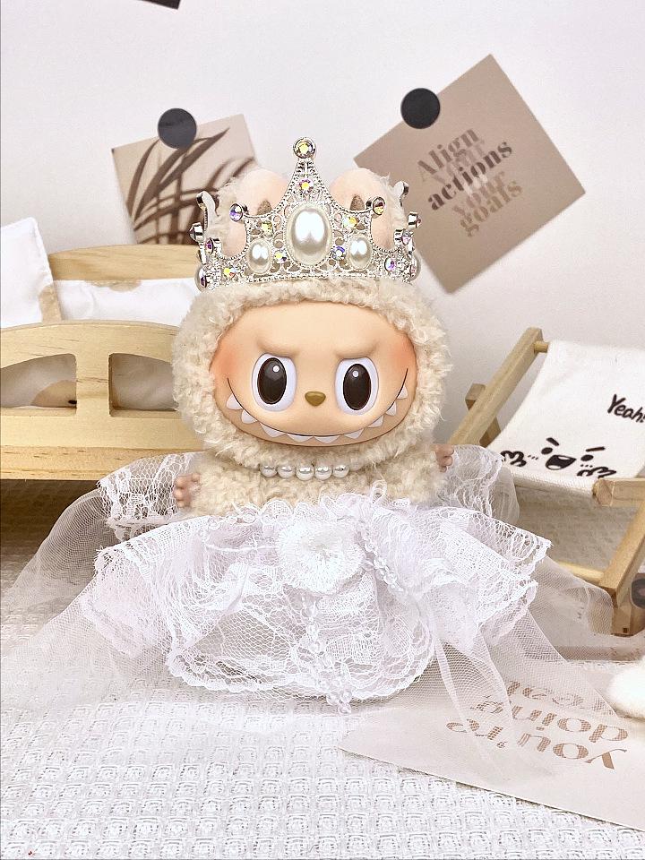 17cm Labubu Doll Formal Wedding Wear: Silicone Couple Suit & Dress - Princess Series