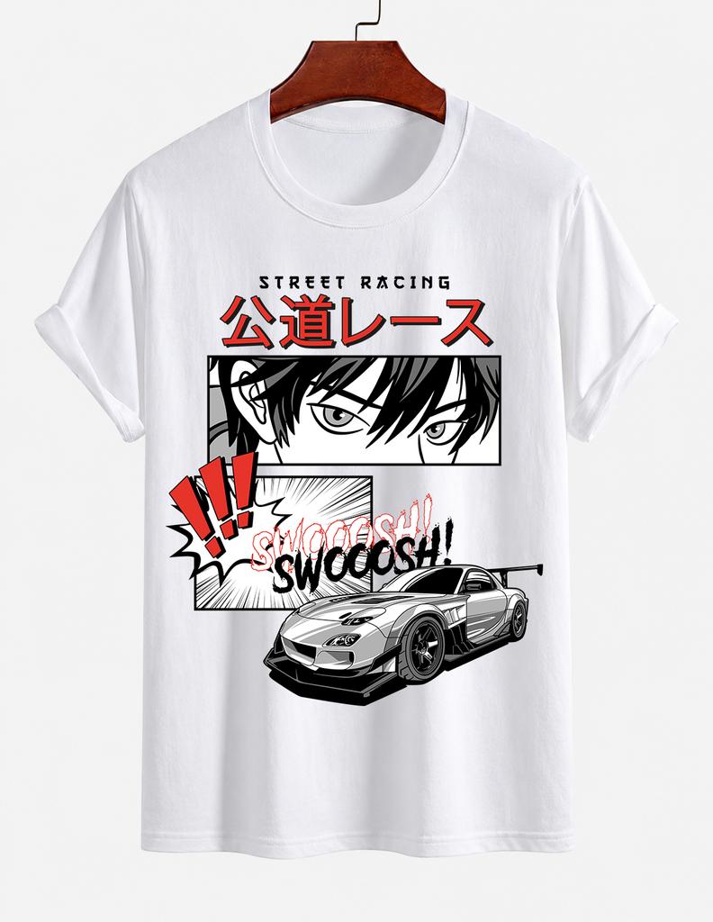 Unisexs Pure Cotton Solid Color Tshirt Street Racing Japanese Unisexga Jdm Sports Car Print Crew Neck Short Sleeve Street Casual Top