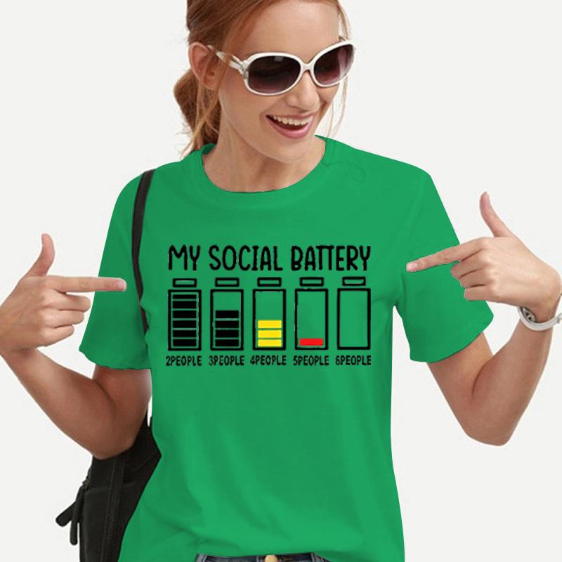 My Social Battery Funny Unisex's T-shirts Grunge Y2K Tops for Girls Korean Fashion Tees Kawaii Electric Battery Graphic T Shirts