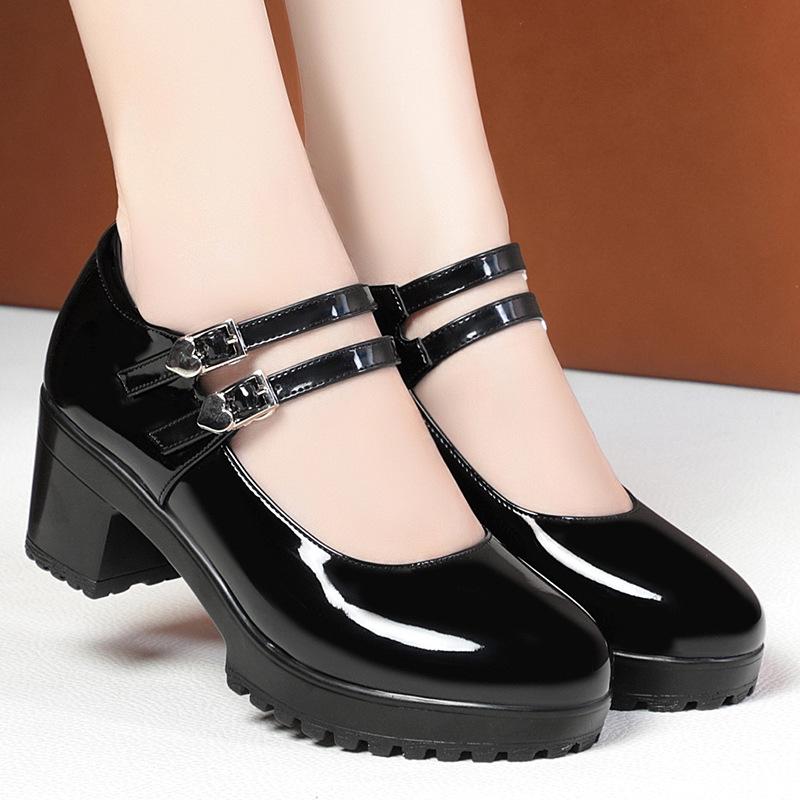 fashion Vintage Shallow Soft Leather Shoes Block High Heels Mary Jane 2024 Thick Platform Pumps For Office Mom Elegant Wedding Party
