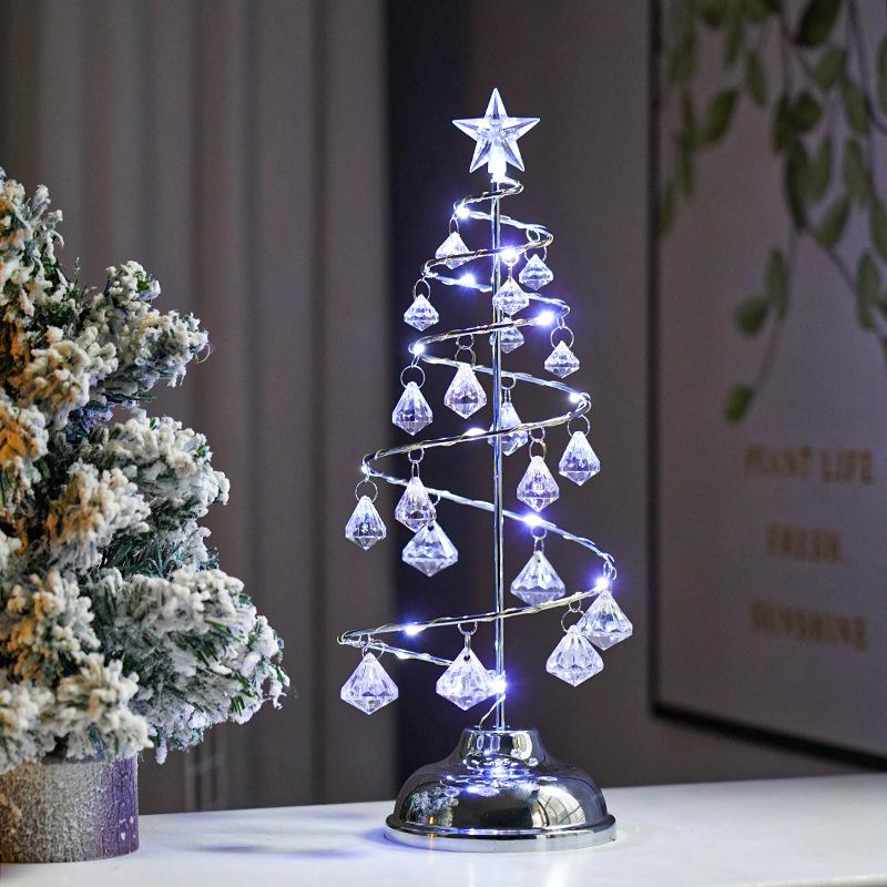 New LED Crystal Diamond Christmas Tree Star Night Light Ornament Lamp