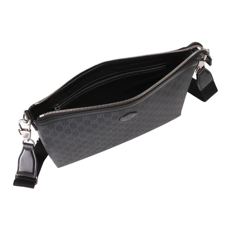 Gucci GG Supreme Distressed Brand Logo Print Coated Canvas Crossbody Shoulder Bag Men's Black