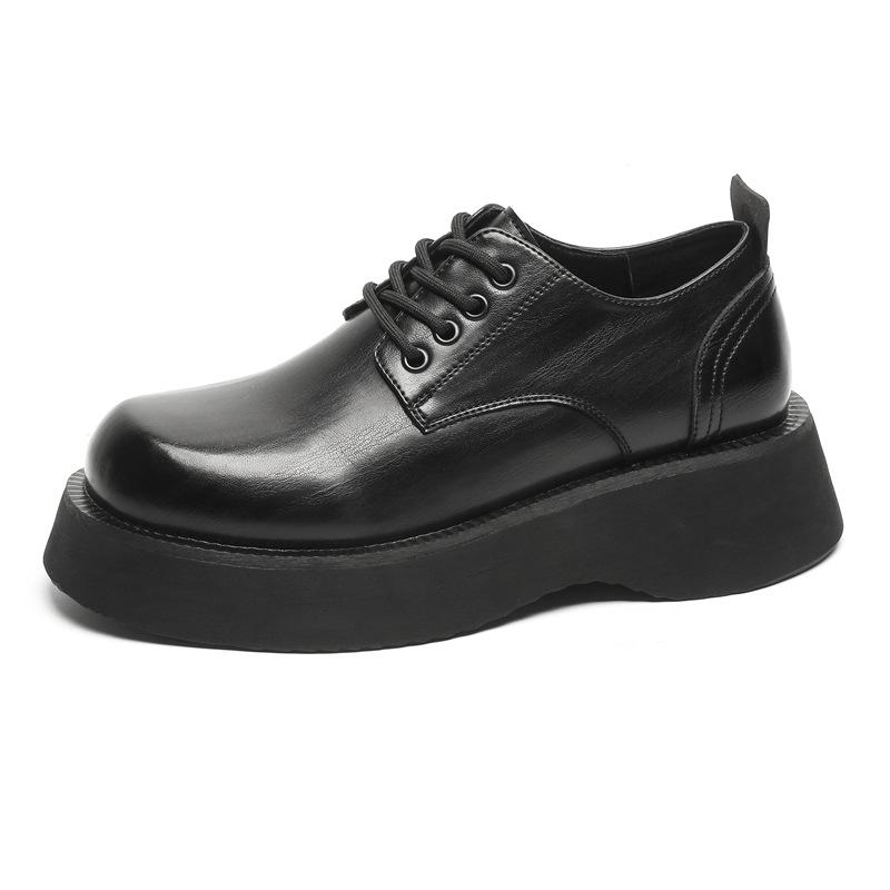2024 new thick-soled men's casual leather shoes big head heightening niche black versatile trend small leather shoes 2881-J