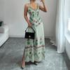 Women's Sleeveless V Neck Vintage Floral Print Maxi Dress with Side Slit Elegant Casual Summer Dress for Outdoor Events