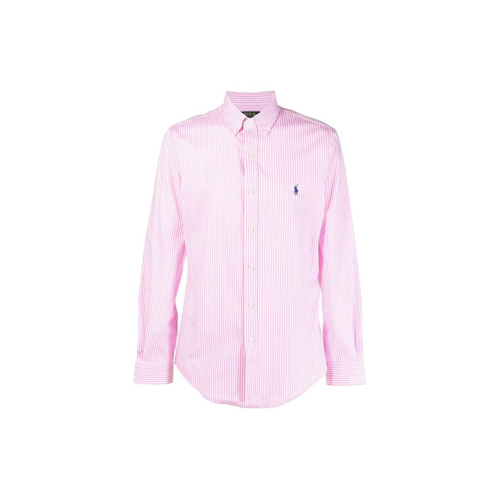 Polo Ralph Lauren SS23 Logo Embroidered Striped Button-Down Casual Shirt Men Shirts Pink 710859881-002