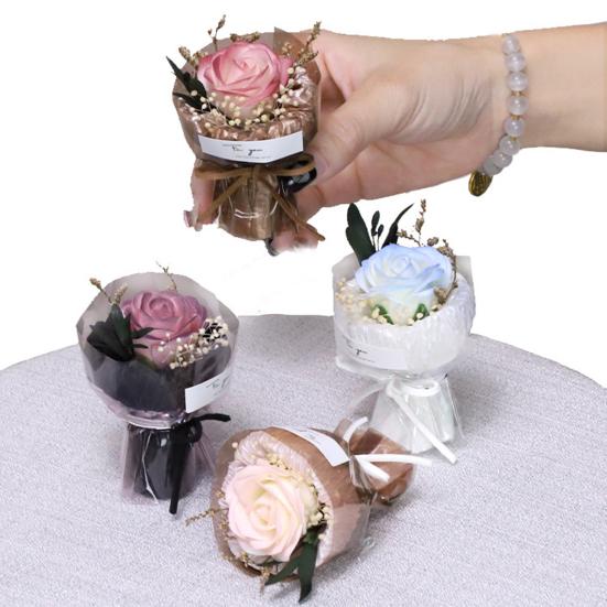 1/2Pcs Mini Fake Rose Bouquet Handcrafted Artificial Sunflower Floral Decoration Valentine's Day Anniversary Birthday Romantic Gift for Women Wife