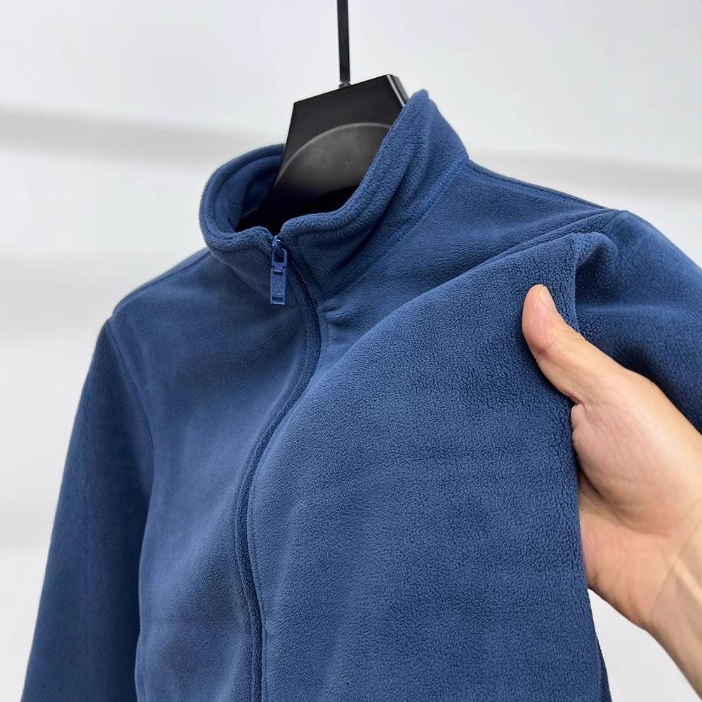 Men's Stand Collar Zipper Cardigan Jacket - 2025 Autumn/Winter Solid Color Warm Fleece