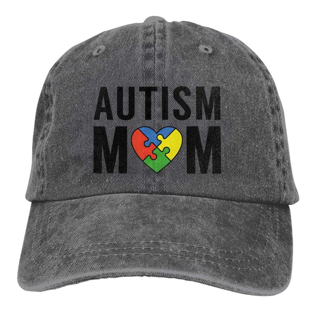 

Autism Mom Baseball Caps Accessories Classic Distressed Cotton Mothers Day Gifts Trucker Hat Adjustable Fit Adjustable темно-серого