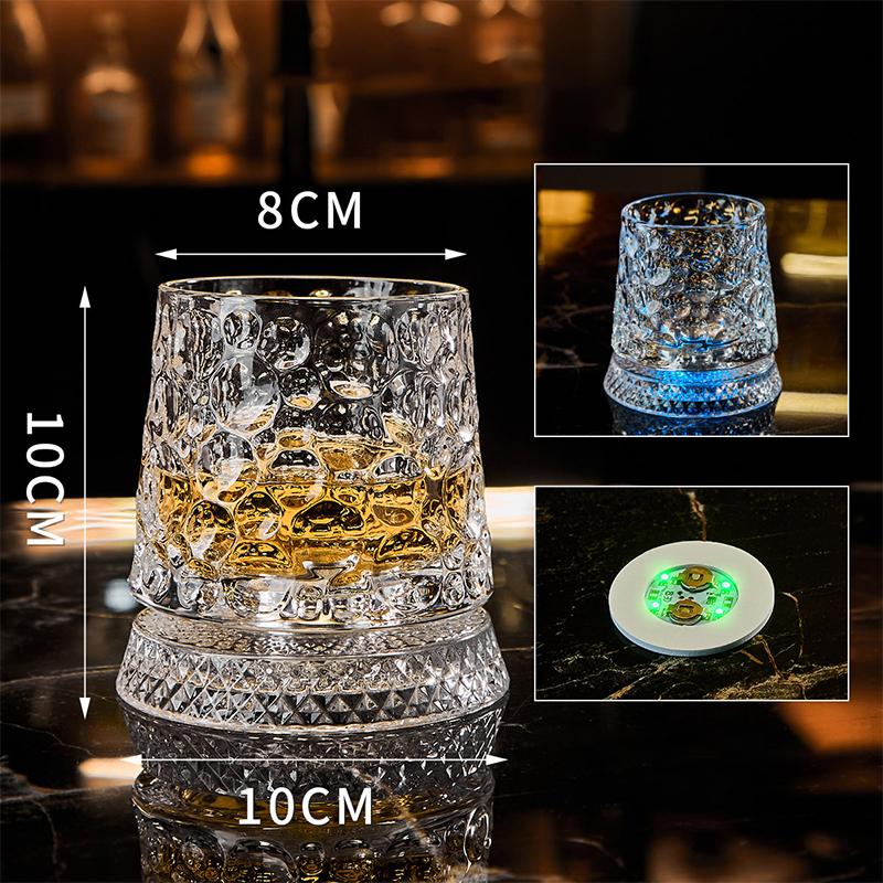 360 Rotating Seven Color Luminous Rotating Whiskey Glass Crystal High-end With Base Beer Glass Wine Glasses Bar Accessories