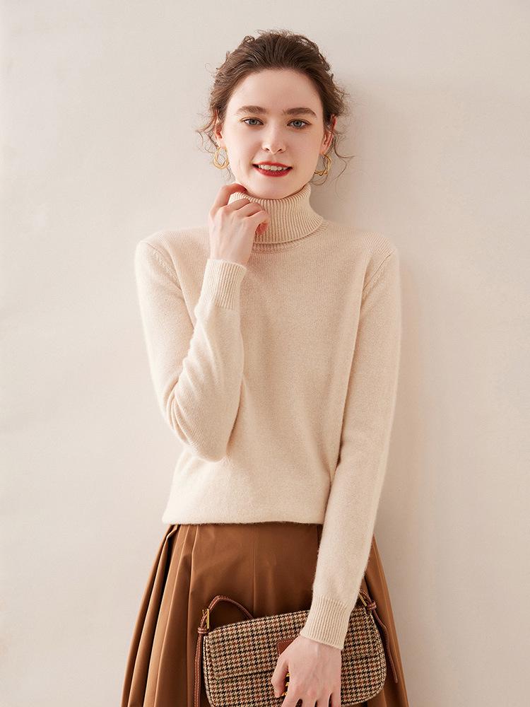 2025 Autumn/Winter Women's Solid Color Cashmere Lapel Sweater - Seven Gauge Double Ply Thickened Knit Base Layer