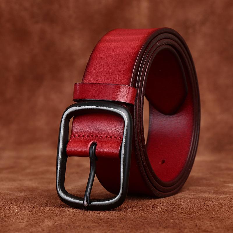 Pánský pásek sepraný Vintage nouzový emboss Pravá kůže Cattlehide Univerzální Neformální džíny Pásek se špendlíkovou přezkou Pánské